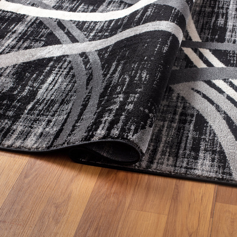 Tapis à motif géométrique Arnaldur, Rectangle 8 pi 8 po x 12 pi, Black
