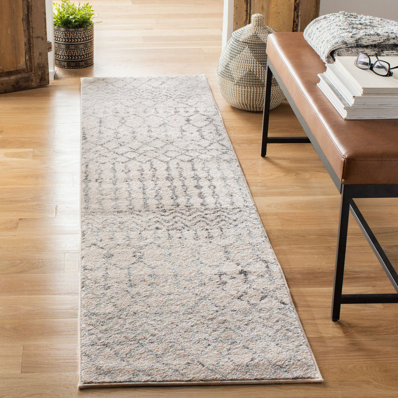 Tapis ivoire / gris de style sud-ouest Blackheart, Tapis de couloir 2 pi x 15 pi