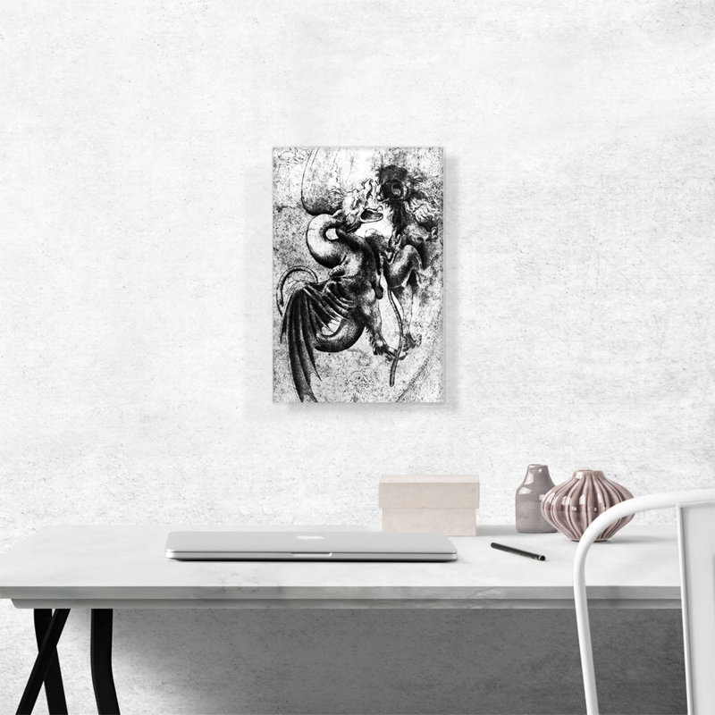 Bataille entre un dragon et un lion - reproduction, H 18 po x l 12 po x P 1,5 po
