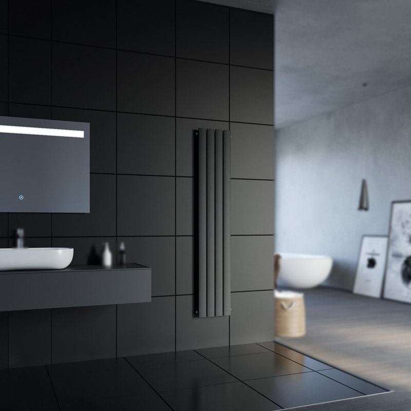 Roxy Vertical Designer Radiator, Black, 160cm H x 30.8cm W x 4.9cm D