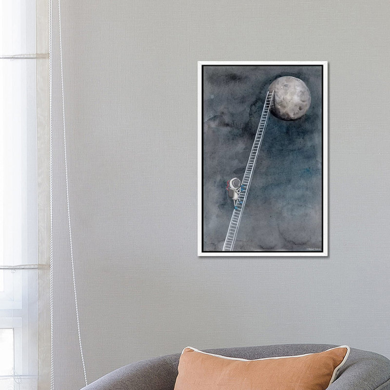 Ladder to the Moon 1 Piece Painting on Canvas, 66.04cm H x 45.72cm W x 3.81cm D, White Framed