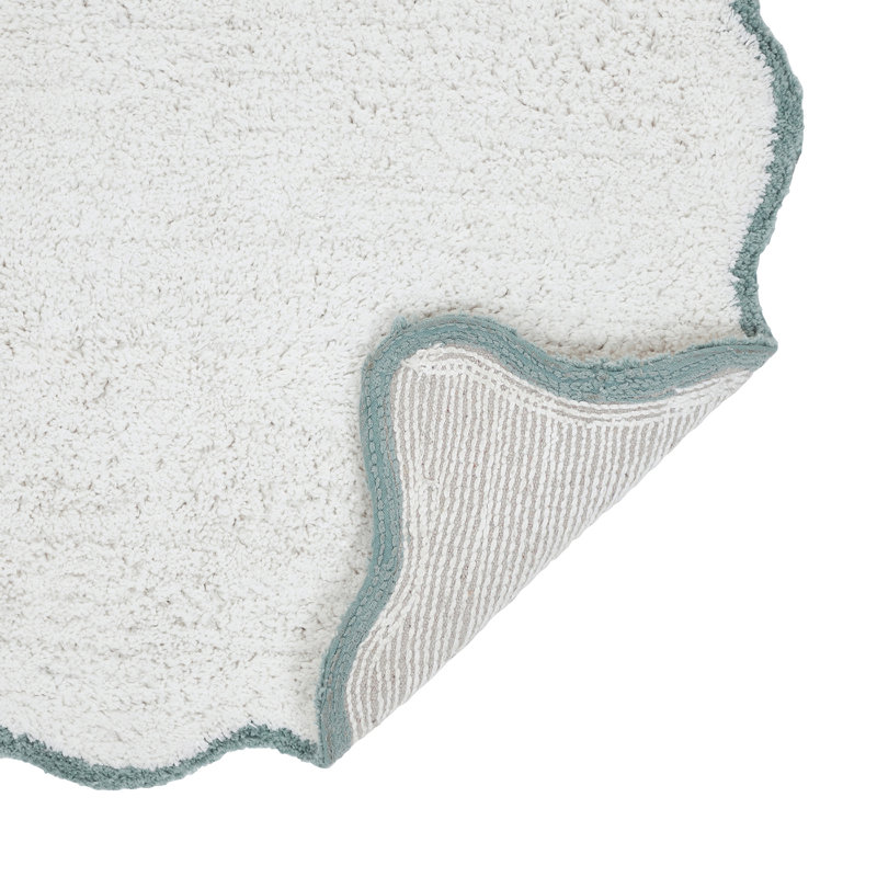 Ebern Designs Home Whitman Cotton Bath Rug, Single - 34" L x 21" W, White/Aqua