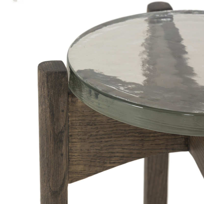 Relo Glass End Table, Clear, Light Tobacco Oak