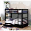 Lit simple superposé au-dessus de style transitionnel, noir, avec deux tiroirs, en bois massif et 10 pièces Lattes pour lit de chambre à coucher de style noir, avec décor de tiroirs