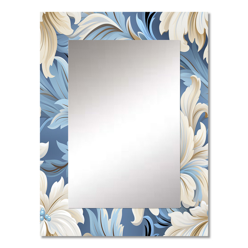 Hartenstein blanc et bleu damassé en fleurs - miroir mural décoratif damassé, miroir damassé, impression sur métal
