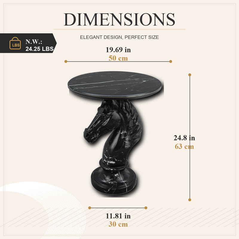 Black Marble Horse Head Accent Table