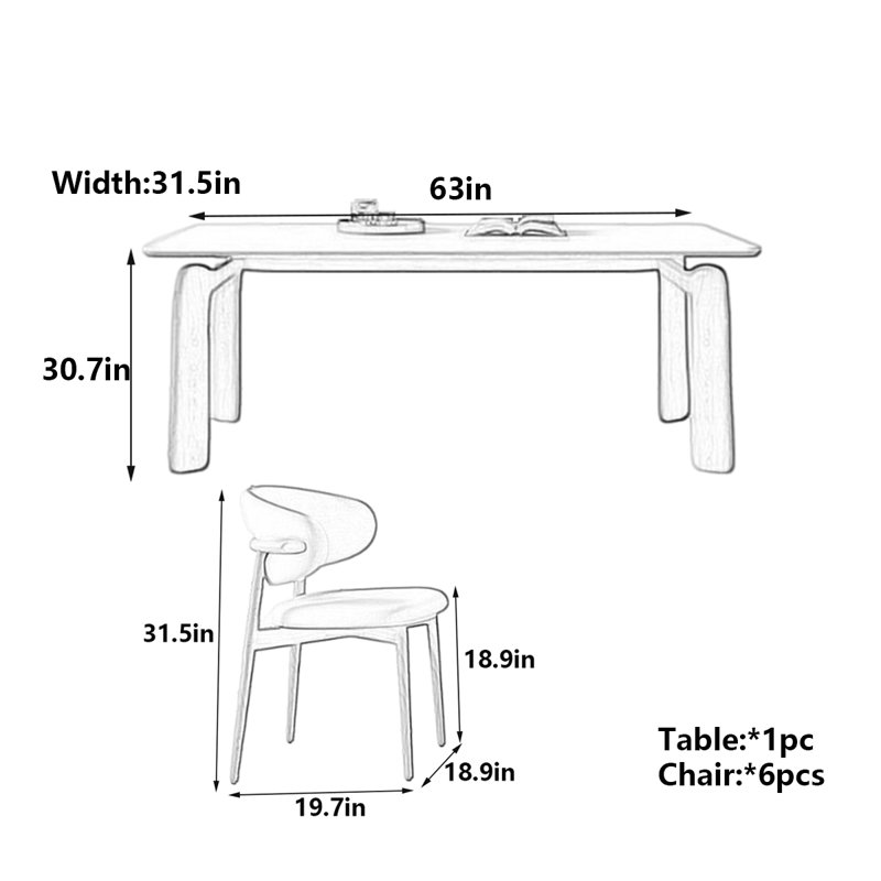 Table de salle à manger Modern, H 30,7 po x L 63 po x l 31,5 po