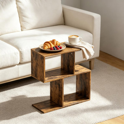 Table d'appoint étroite moderne en forme de S à 3 niveaux avec tablettes de rangement