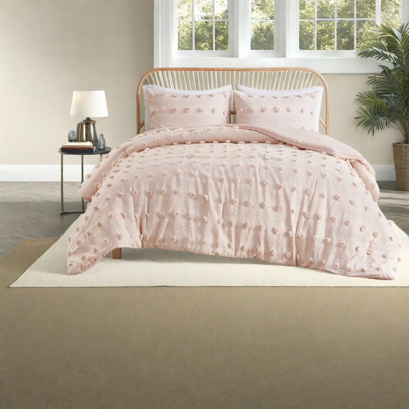 Ensemble de literie hypoallergénique rose, jacquard en polyester pour chambre à coucher moderne