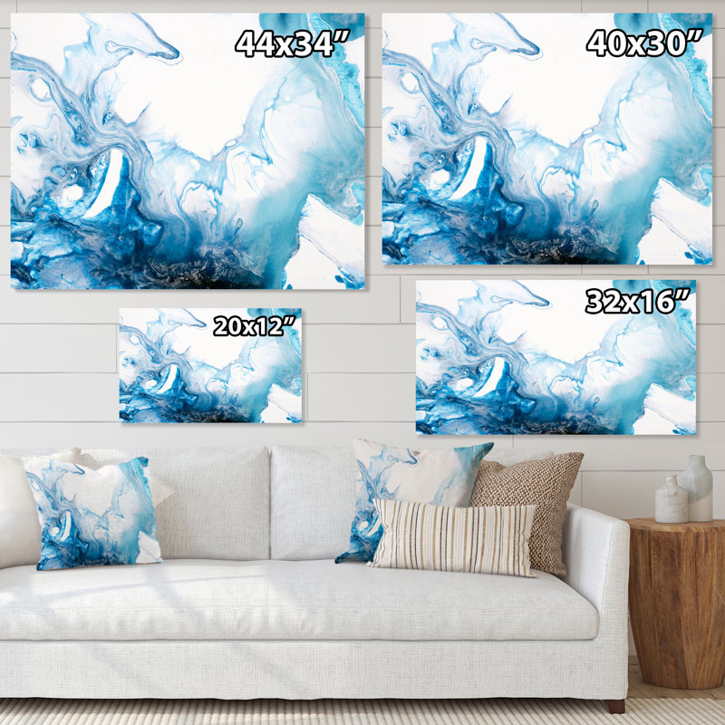 Encre bleu clair, art liquide I - impression sur toile, Toile tendue, H 24 po x l 32 po x P 1 po