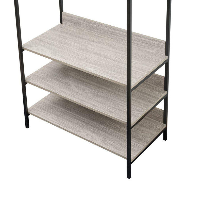 Alva Pair of Double Open Wardrobes with 2 Drawers and 4 Shelves, Grey Oak