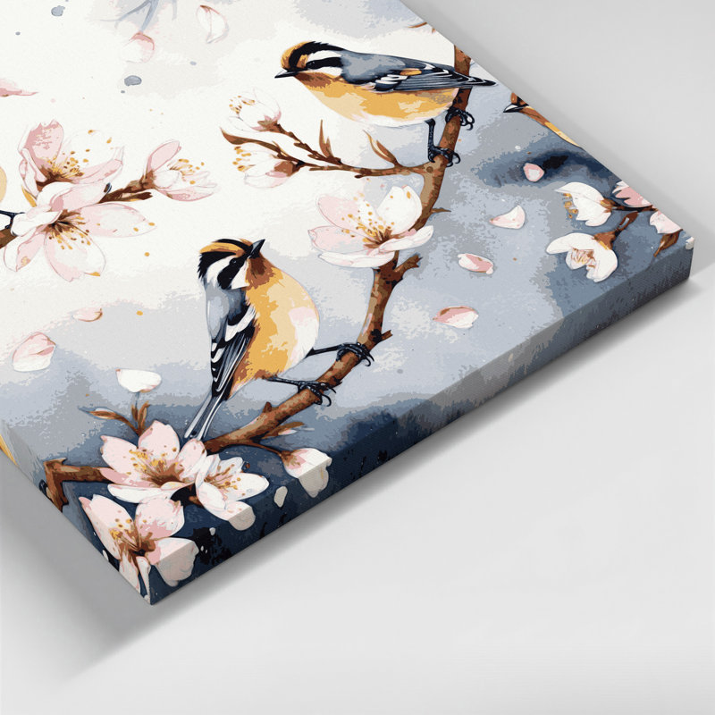 «Birds European Goldcrest», art mural sur toile grise, H 16 po x l 16 po