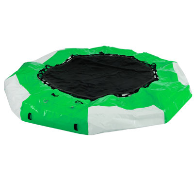 Inflatable Water Trampoline 10FT , Round Inflatable Water Bouncer with 4-Step Ladder, Water Trampoline in Green and White for Water Sports.