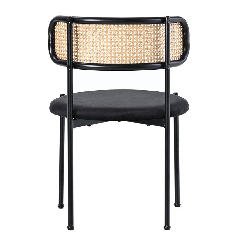 53cm H Tufted Velvet Upholstered Metal Armchair in Black