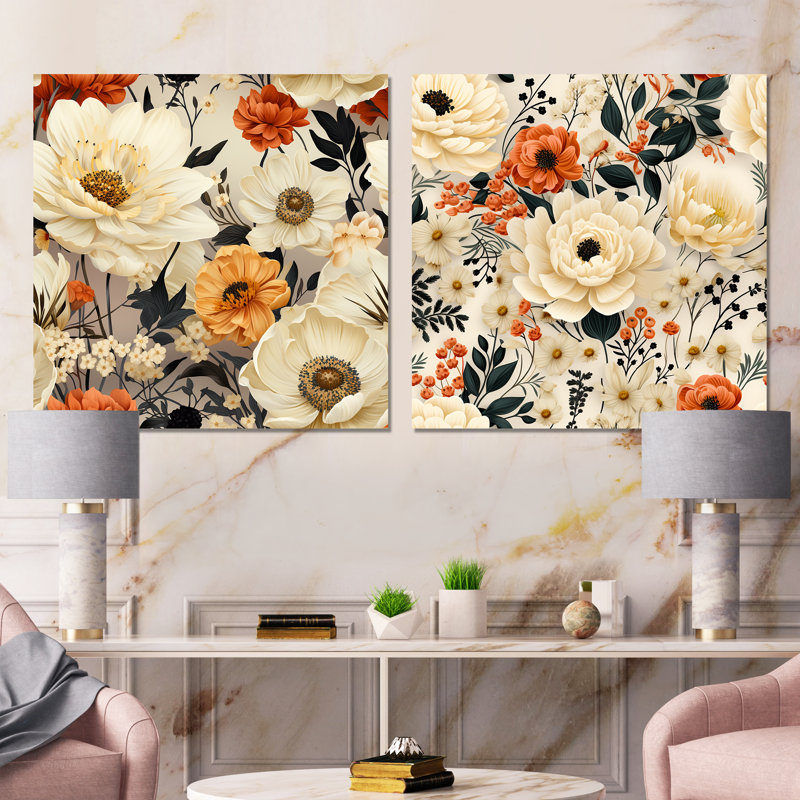 Alsace - ensemble de 2 reproductions d'art sur toiles florales, Toile tendue, H 36 po x l 73 po x P 1,5 po