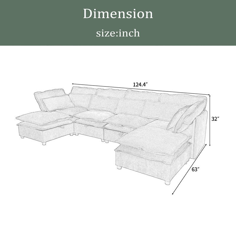 Grand canapé modulaire double en forme de U à double couche, libérable 6 places combinables avec fonction de rangement, convertible en canapé-lit, parfait pour les salons, les bureaux et les appartements