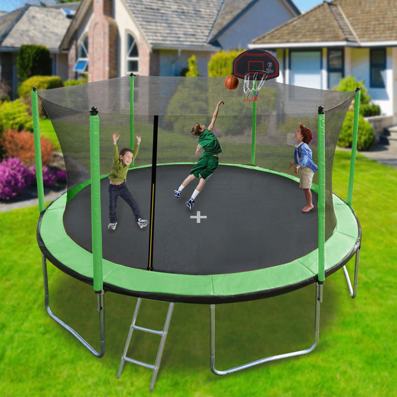 Trampoline d'extérieur avec caractéristiques de sécurité avancées et fabrication durable, Vert