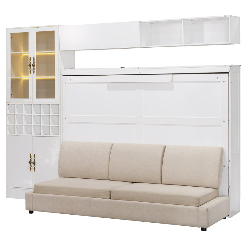 Lit escamotable blanc pleine grandeur avec fonction, tablettes, et - Conception peu encombrante pour les petits espaces de vie Lit, efficace, facile à assembler