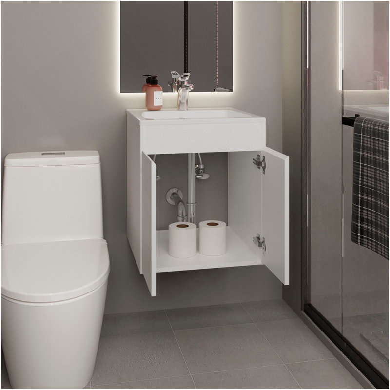 Meuble-lavabo de salle de bain H 20,8 po, 2 portes, blanc - Salle de bain, Blanc