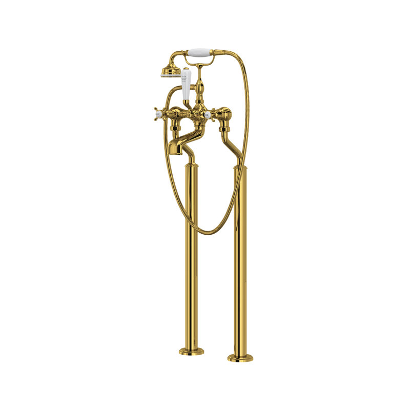 Edwardian™ Exposed 3 Handle Floor Mounted Clawfoot Tub Faucet, Antique Gold
