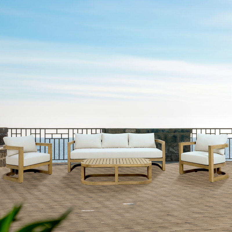 Emory Solid Acacia Wood Weather Resistant Sofa Seating Group