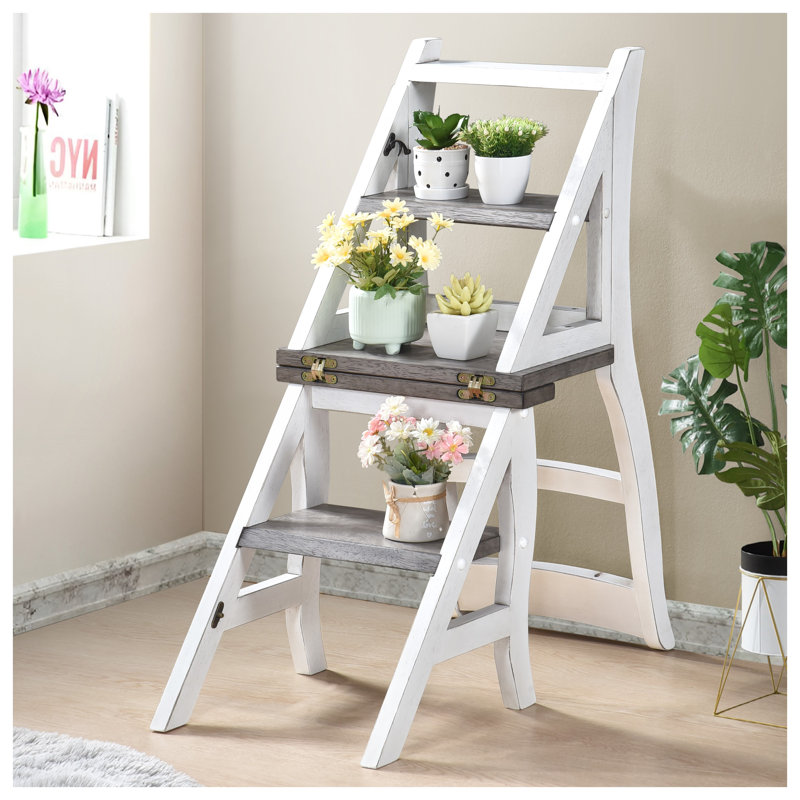 Chaise échelle pliable en bois massif - escabeau rustique 2 en 1 et présentoir pour cuisine, bibliothèque et décoration intérieure