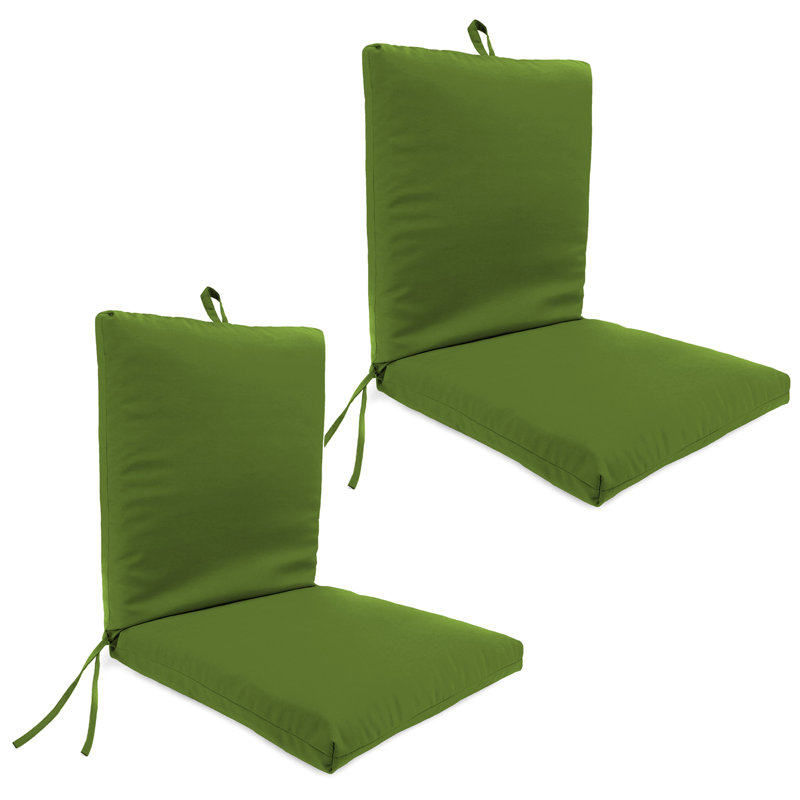 21" x 44" Outdoor Chair Cushion with Ties and Loop (Set of 2), Green