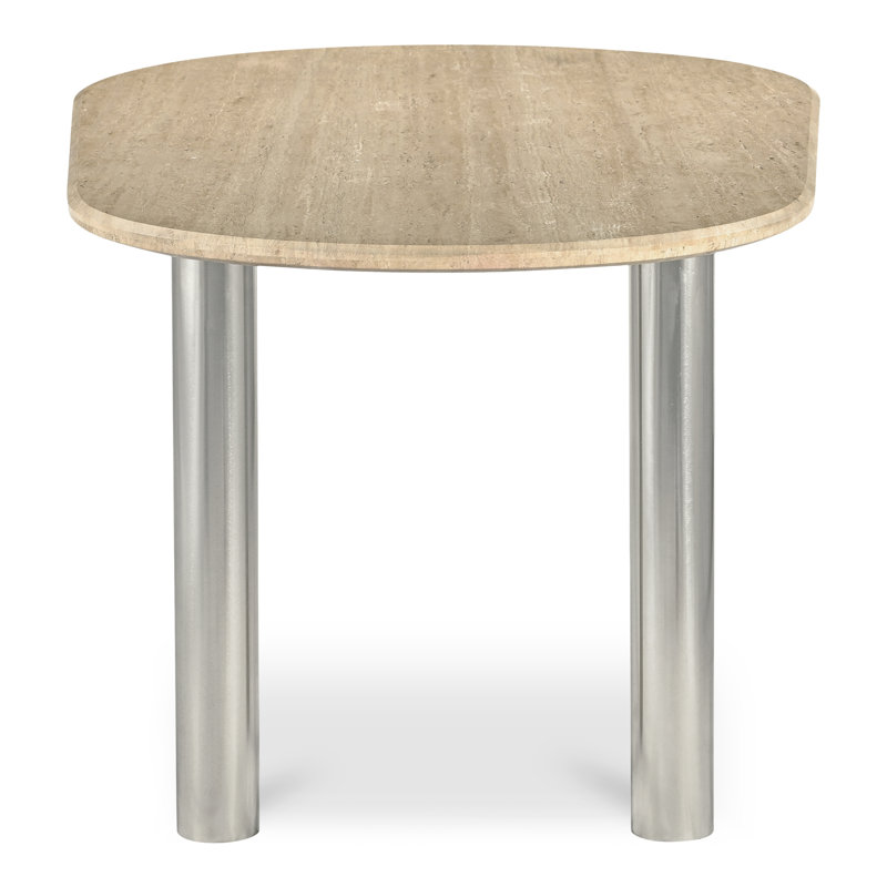 Beige Oval Marble Dining Table with Chrome Legs