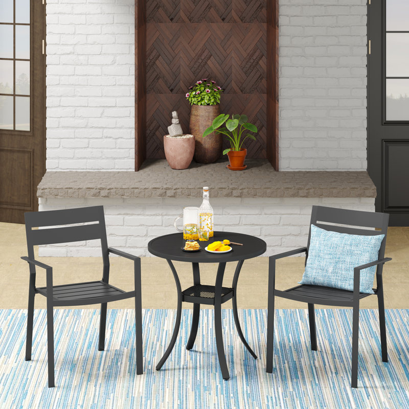 Rares 2 - Person Patio Dining Set with Round Table, Black