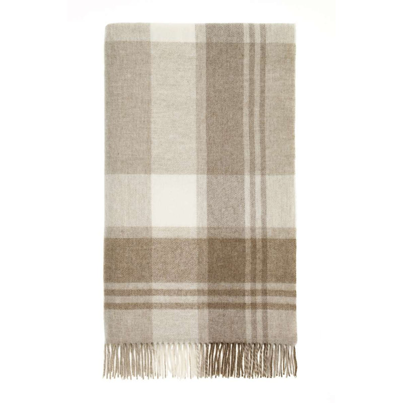Jeté tissé en laine d'agneau Merino, Géométrique beige