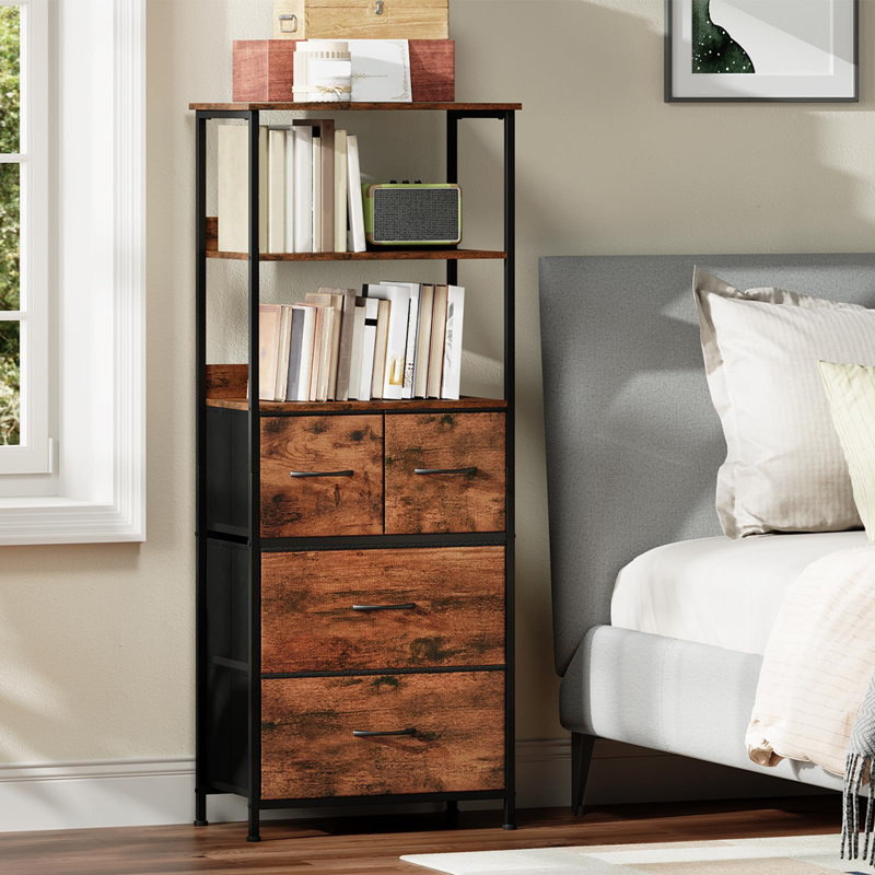 128.5cm H x 51.5cm W Metal Standard Bookcase, Brown/Black
