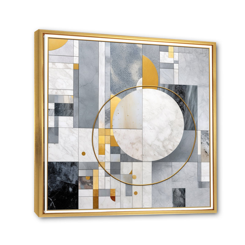 Grey and Yellow Mosaic I - Print, Gold Floater Framed, 24" H x 24" W x 1" D