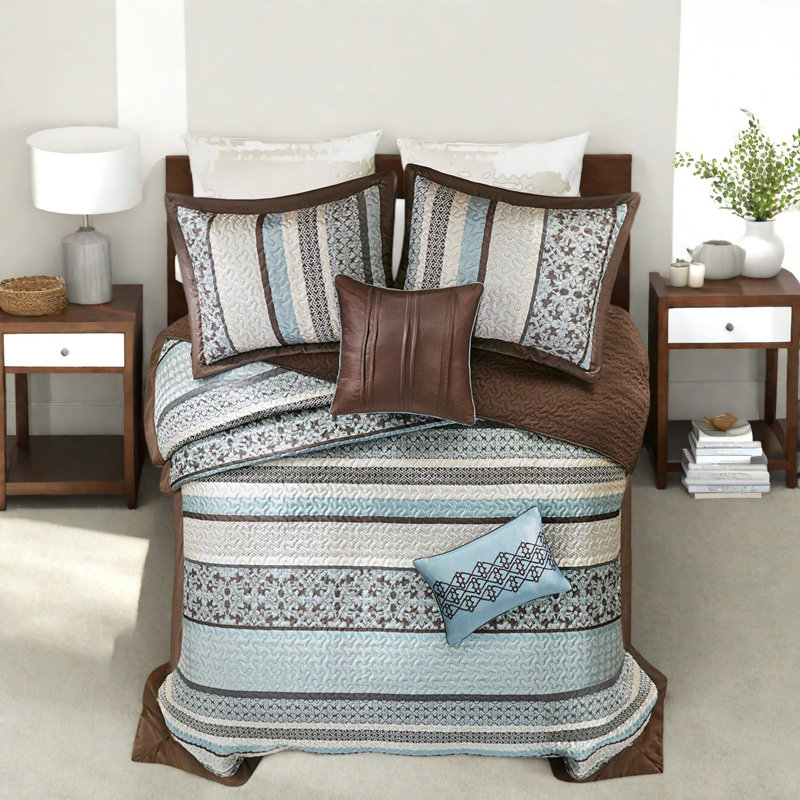 Ensembles de literie très luxueux en coton bleu, conception jacquard réversible pour l'élégance de la maison