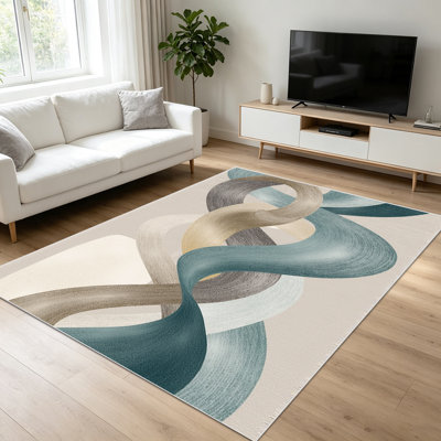 1PC Abstract Wave - pattern Area Rugs for Living Room, Soft and Comfortable, Suitable for all seasons, easy - to - maintain, machine washable Indoor floor mat, suitable for Bedroom, Dining Room, Study, Balcony, Patio, Home Decor, Outdoor Decor.