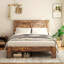 Structure de lit plateforme pleine grandeur en bois, abat-jour brun foncé, sommeil silencieux, pas de sommier tapissier nécessaire, assemblage facile avec tous les outils, grand espace de rangement, métal et construction, look industriel pour lit de chambre à coucher, et-1964411642-1964411643