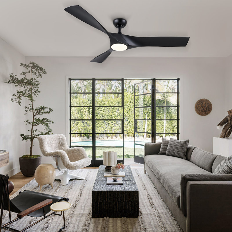 52” Propeller Ceiling Fan with Dimmable LED Light and Remote Control, Matte Black