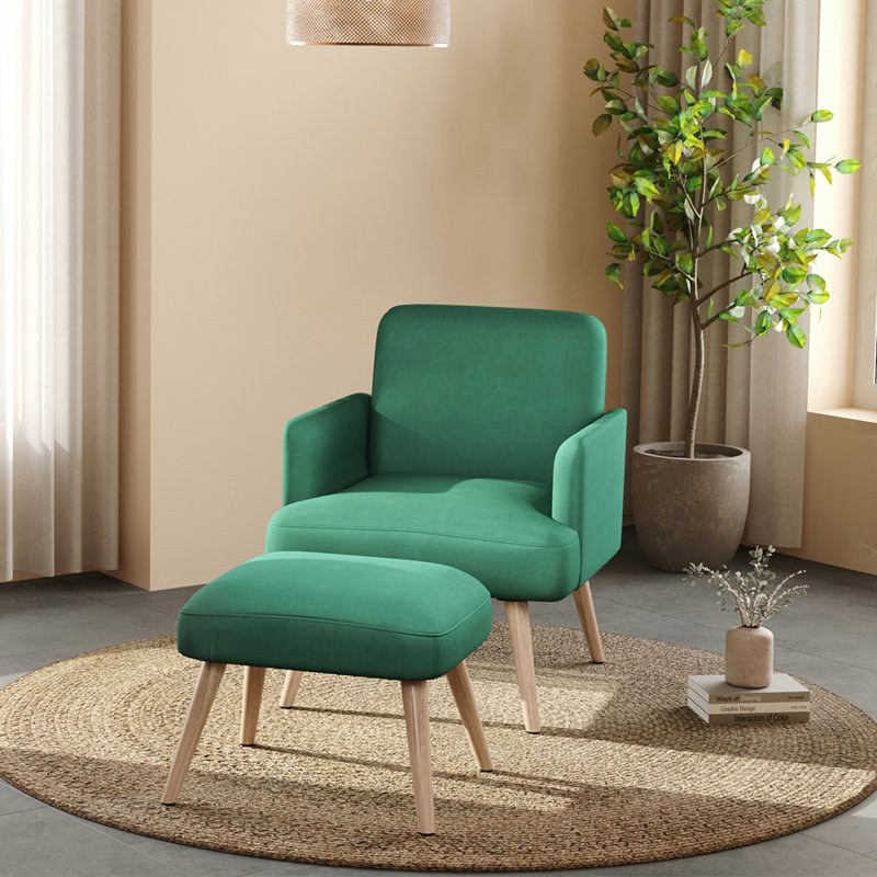 Douglasland Velvet Armchair with Footstool, Green