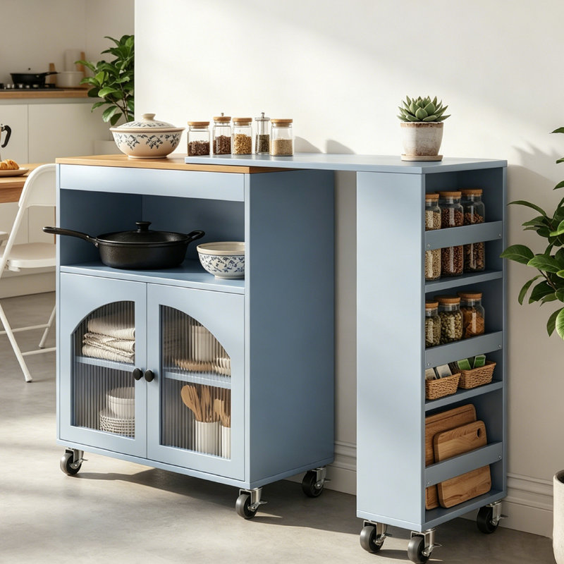 Kitchen Island with Open and Closed Storage Kitchen Cabinet, Modern Kitchen Prep Table, Dining Table, Bar Table for Kitchen and Dining Room
