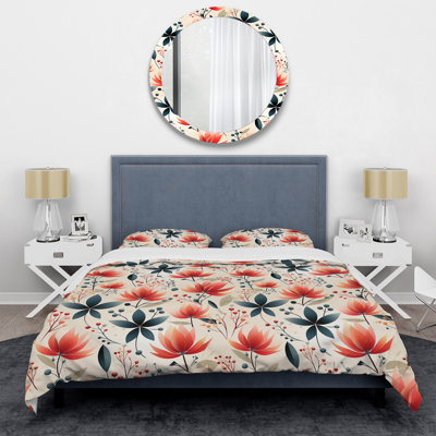 Ensemble de housse de couette à motif floral élégant rouge III