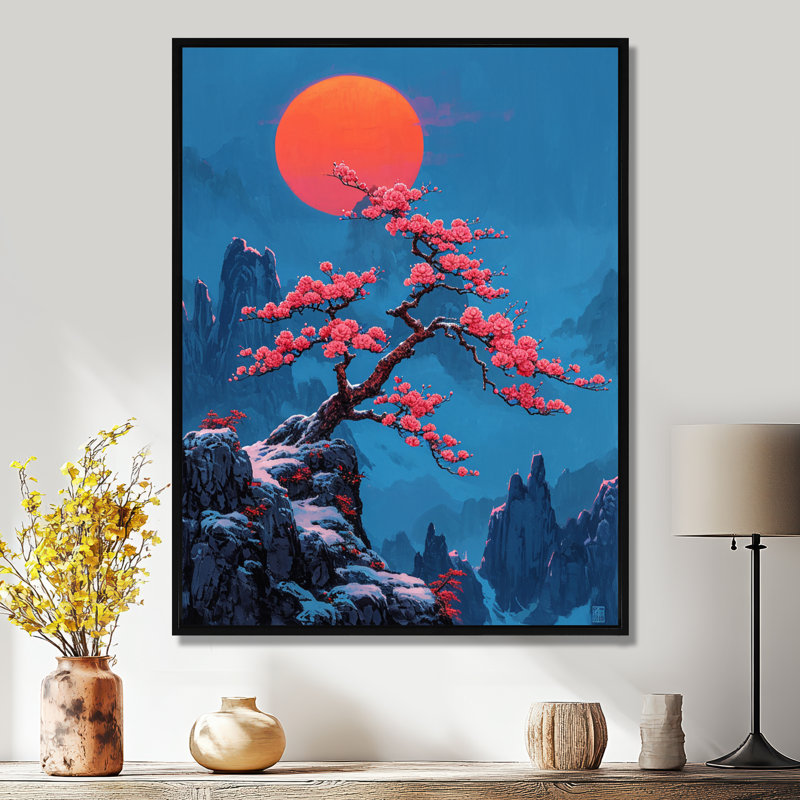 Cherry Blossom - Tree Wall Art Print, 20" H x 12" W x 1" D, Black Floater Framed Canvas