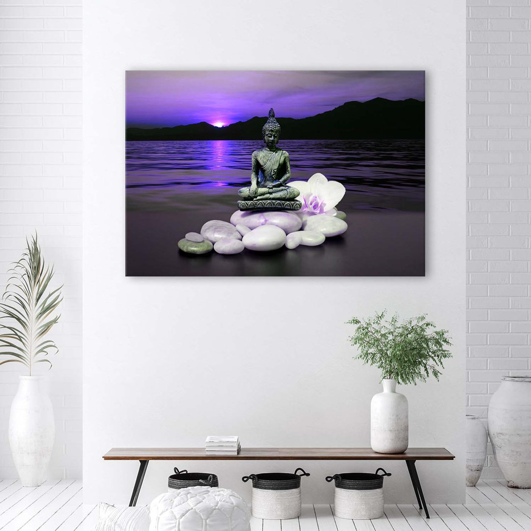 Leinwandbild Buddha Purple Zen Stone