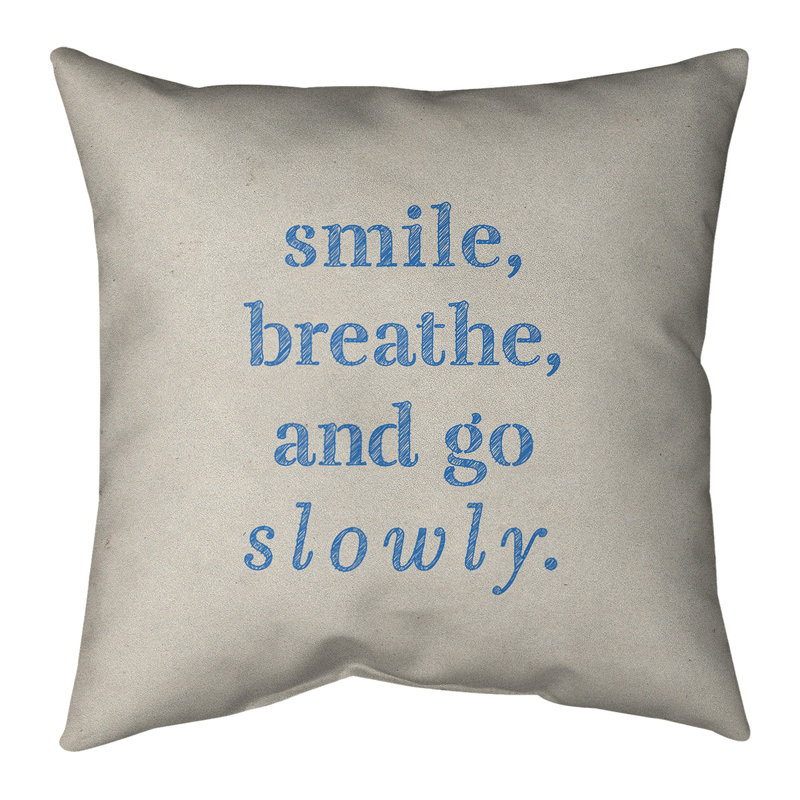 Housse de coussin Handwritten Go Slowly, 26 po x 26 po, Beige / bleu, Pas de bourre