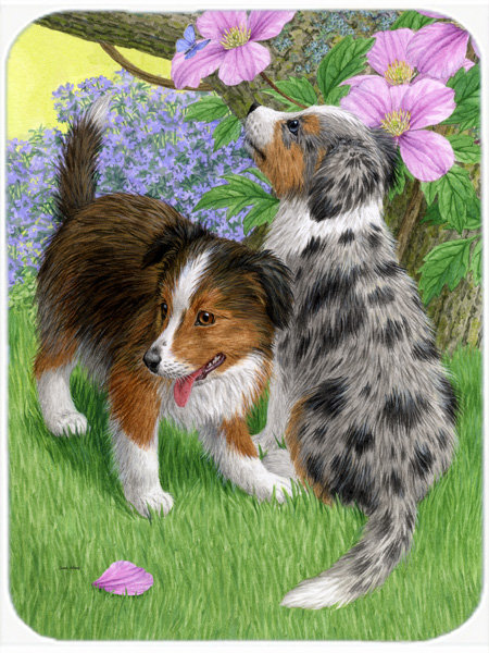 Caroline's Treasures Sheltie Puppies Glass Cutting Board