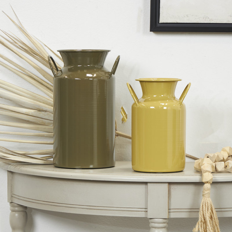Ensemble de vases décoratifs en métal avec poignées Hays, Jaune/brun, Petit