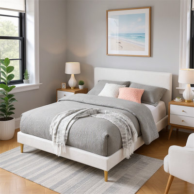  Queen Size Platform Bed Frame With Upholstered Teddy Velvet Headboard, Sturdy Wood Slats Support & Center Leg.requires A Mattress To Be Used.