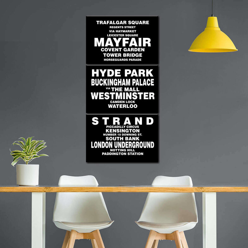 «Travel And Adventure Quotes London Bus Roll On Canvas», reproduction de 3 pièces, H 52 po x l 24 po x P 1,25 po