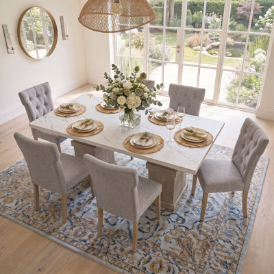 Ensemble de table de salle à manger 7 pièces avec plateau en faux marbre et chaises d'appoint rembourrées