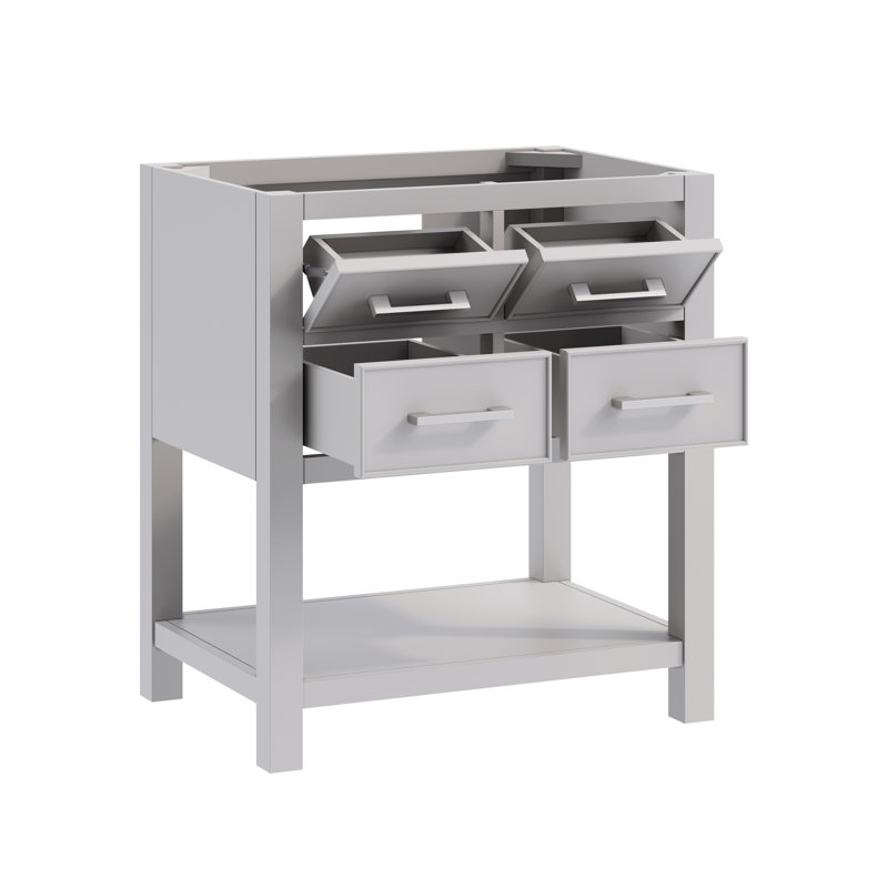 Ensemble de meuble-lavabo simple 31 po Brooks, Gris givré, Oval, Marbre blanc d'ingénierie