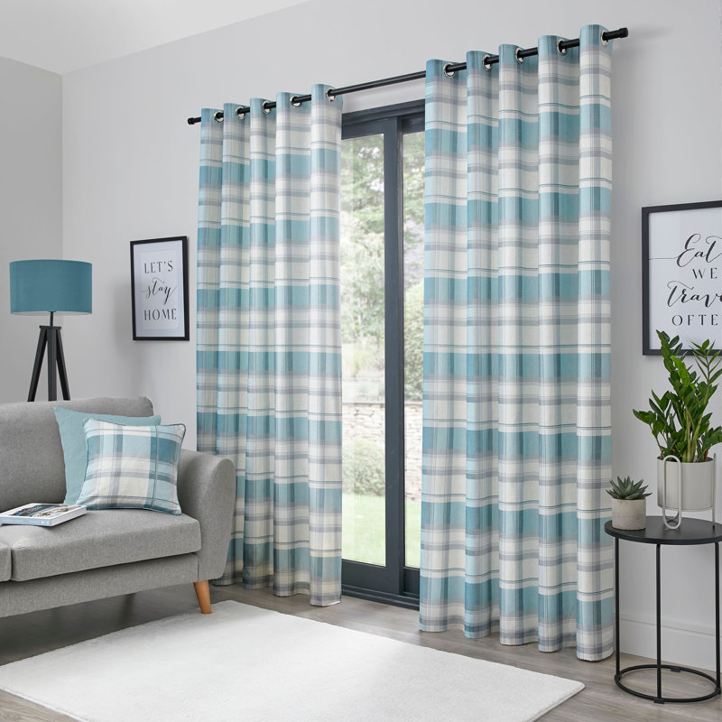 Balmoral Check 100% Cotton Semi Sheer Curtain Pair, Width 229 x Drop 183 cm