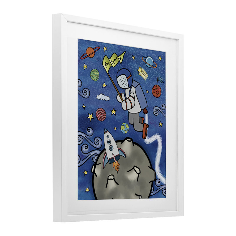 Astronaut Space Adventure, reproduction encadrée sous verre, design par Jennifer Stith, H 21 po x l 17 po, Cadre blanc côtier